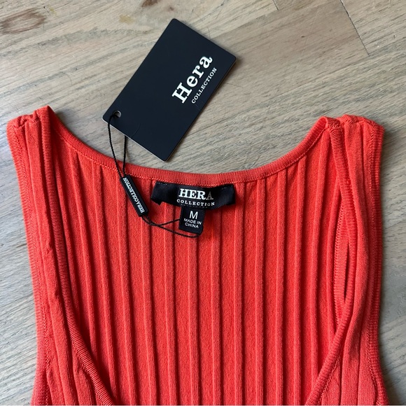 Hera Collection Ribbed Stretch Knit Belted Dress - Medium - Orange - NWT - Picture 4 of 6